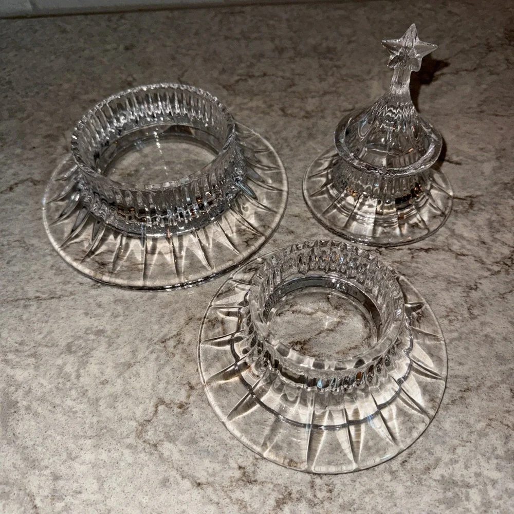 Vintage Gorham Crystal Candy Dish Holiday Traditions 3 Tier Christmas Tree Decor